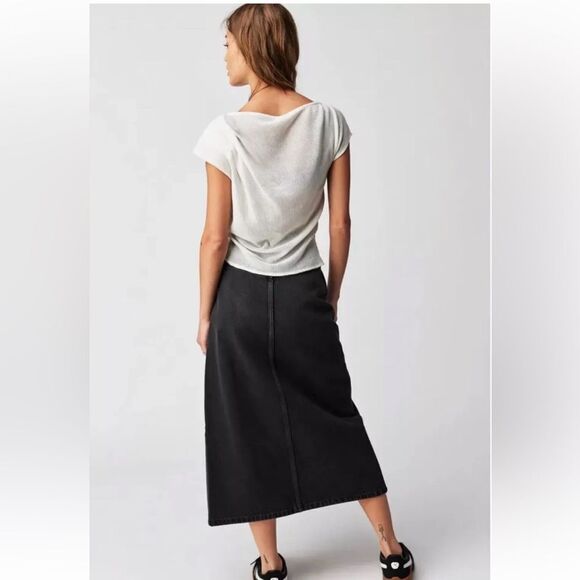 NWOT We The Free × Free People Madison Denim Midi Skirt In Black Size 25 - Picture 12 of 12